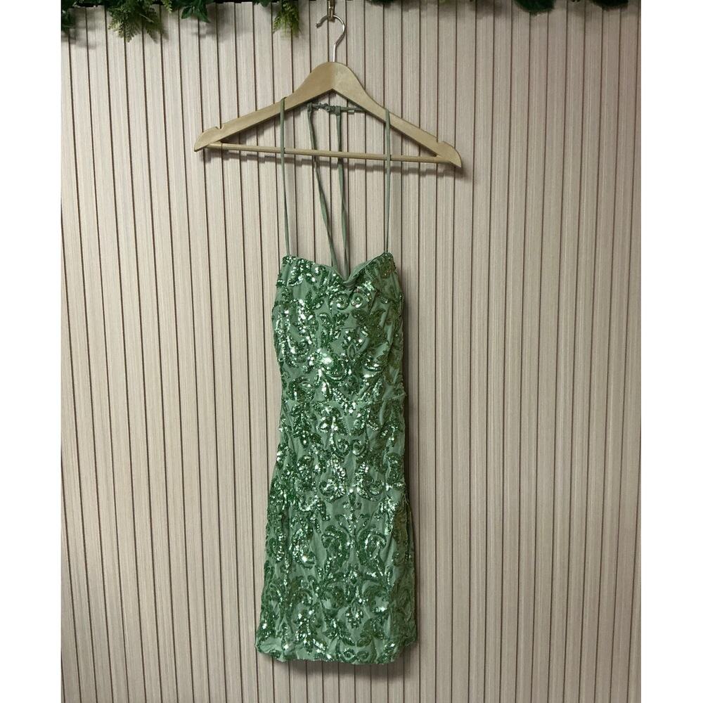 Windsor Sequined Bodycon Mini Dress Sage Green Size S
